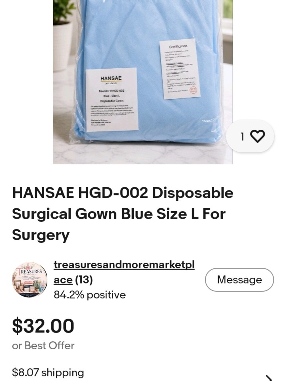 Blue Disposable Surgical Gown - Size L